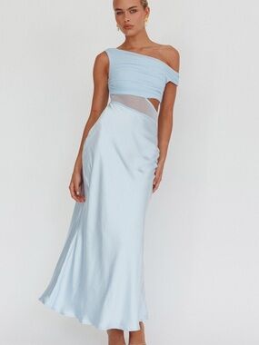 Selfie Leslie- In Blooms Mesh Bodice Maxi Dress Blue